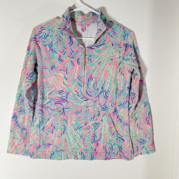Lilly Pulitzer Pink Palms Bamboo Popover 1/2 Zip Sz XS - Picture 1 of 10